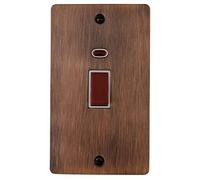 G&H FAC28W Flat Plate Antique Copper 45 Amp DP Cooker Switch & Neon Vertical Plate