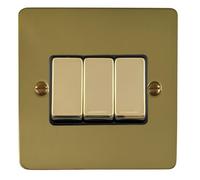 G&H FB303 Flat Plate Polished Brass 3 Gang 1 or 2 Way Rocker Light Switch