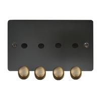 G&H FBB14-PK-AB Flat Plate Black Bronze 4 Gang Dimmer Plate Only inc Dimmer Knobs
