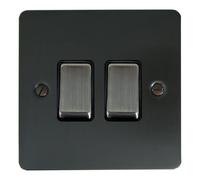 G&H FBB302-AB Flat Plate Black Bronze 2 Gang 1 or 2 Way Rocker Light Switch