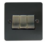 G&H FBB303-AB Flat Plate Black Bronze 3 Gang 1 or 2 Way Rocker Light Switch