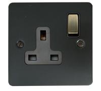 G&H FBB309-AB Flat Plate Black Bronze 1 Gang Single 13A Switched Plug Socket