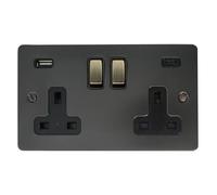 G&H FBB3911-AB Flat Plate Black Bronze 2 Gang Double 13A Plug Socket 3.1A USB A + C