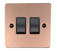G&H FBC2B Flat Plate Bright Copper 2 Gang 1 or 2 Way Rocker Light Switch