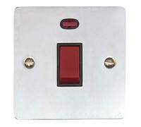 G&H FC46B Flat Plate Polished Chrome 45 Amp DP Cooker Switch & Neon Single Plate