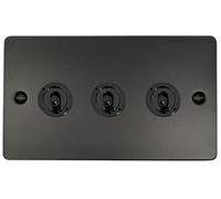 G&H FFB283 Flat Plate Matt Black 3 Gang 1 or 2 Way Toggle Light Switch