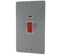 G&H FLG28W Flat Plate Light Grey 45 Amp DP Cooker Switch & Neon Vertical Plate