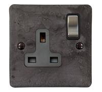 G&H FRP309-SC Flat Plate Rustic Pewter 1 Gang Single 13A Switched Plug Socket