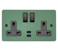 G&H FSG913B Flat Plate Sage Green 2 Gang Double 13A Plug Socket Dual 4.2A USB C