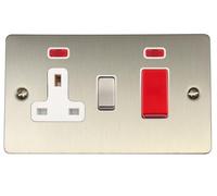 G&H FSS229 Flat Plate Brushed Steel 45 Amp DP Cooker Switch & 13A Switched Socket