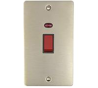 G&H FSS28B Flat Plate Brushed Steel 45 Amp DP Cooker Switch & Neon Vertical Plate
