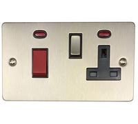 G&H FSS329 Flat Plate Brushed Steel 45 Amp DP Cooker Switch & 13A Switched Socket
