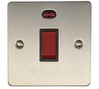 G&H FSS46B Flat Plate Brushed Steel 45 Amp DP Cooker Switch & Neon Single Plate