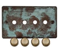 G&H FV14-PK-AB Flat Plate Verdigris 4 Gang Dimmer Plate Only inc Dimmer Knobs