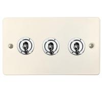 G&H FW283-PC Flat Plate Matt White 3 Gang 1 or 2 Way Toggle Light Switch