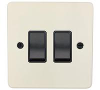 G&H FW2B Flat Plate Matt White 2 Gang 1 or 2 Way Rocker Light Switch