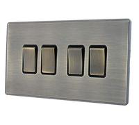 G&H LAB304 Screwless Antique Bronze 4 Gang 1 or 2 Way Rocker Light Switch