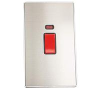 G&H LSS28B Screwless Brushed Steel 45 Amp DP Cooker Switch & Neon Vertical Plate