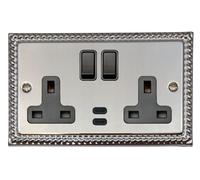 G&H MC913B Monarch Roped Polished Chrome 2 Gang Double 13A Plug Socket Dual 4.2A USB C