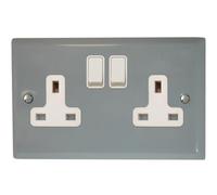 G&H SLG10W Spectrum Plate Light Grey 2 Gang Double 13A Switched Plug Socket