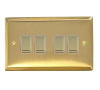 G&H SSB204 Spectrum Plate Satin Brushed Brass 4 Gang 1 or 2 Way Rocker Light Switch