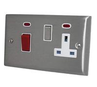 G&H SSS229 Spectrum Plate Stainless Steel 45 Amp DP Cooker Switch & 13A Switched Socket