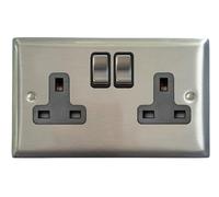G&H SSS310 Spectrum Plate Stainless Steel 2 Gang Double 13A Switched Plug Socket