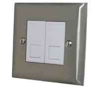 G&H SSS62W Spectrum Plate Stainless Steel 2 Gang RJ45 Cat5e Data Socket Point