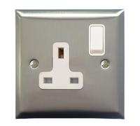 G&H SSS9W Spectrum Plate Stainless Steel 1 Gang Single 13A Switched Plug Socket