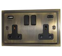 G&H TAB911B Trimline Plate Antique Bronze 2 Gang Double 13A Plug Socket 3.1A USB A + C