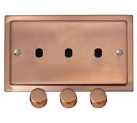 G&H TRG13-PK Trimline Plate Rose Gold 3 Gang Dimmer Plate Only inc Dimmer Knobs