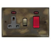 G&H VAN329 Victorian Polished Aged Brass 45 Amp DP Cooker Switch & 13A Socket