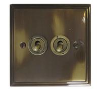 G&H VAN82B-AB Victorian Plate Polished Aged Brass 2 Gang 2 Way Toggle Light Switch
