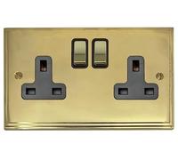 G&H VB310 Victorian Plate Polished Brass 2 Gang Double 13A Switched Plug Socket