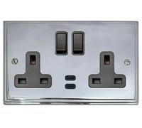 G&H VC913B Victorian Plate Polished Chrome 2 Gang Double 13A Plug Socket Dual 4.2A USB C