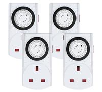 G-Homa Mechanical Timer Plug Socket UK, 24 Hour Programmable Energy Saving Plug-in Indoor Timer Plug Switch for Lights, Lamps and Home Appliances, Daily On/Off Cycle, CE Listed (4 Pack)