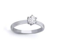 (G) Jewelco London Ladies Solid 18ct White Gold 6 Claw Set Round 0.5ct D / VS Lab Grown Diamond Solitaire Engagement Ring 6mm - LAB18R311-050