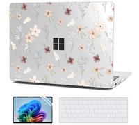 G JGOO Case for Microsoft Surface Laptop 15 inch Touchscreen Copilot + PC 2024 (7th Edition) Model 2037, Protective Plastic Hard Shell Case with Keyboard Cover & Screen Protector, Clear Florets