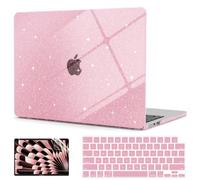 G JGOO Compatible with MacBook Air 13 inch Case 2025 2024 2023 2022 M4 A3240 M3 A3113 M2 A2681, Glitter Platsic Hard Shell for MacBook Air 13.6 inch Case +Keyboard Cover +Laptop Sticker, Sparkly Pink