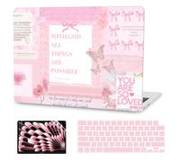 G JGOO Compatible with MacBook Air 13 inch Case 2026 2025-2022 M5 M4 M3 M2 | A3449 A3240 A3113 A2681, Plastic Hard Shell for MacBook Air 13.6 inch Case + Keyboard Cover + Screen Protector, Pink Letter