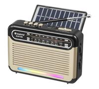 G Keni Portable Solar Radio AM FM SW with Rechargeable Battery Operated, Shortwave Bluetooth Radio Strong Reception, USB/TF Card Input, Solar Panel, Big Speaker with Ambient Light (Golden&Black)