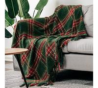 G Lake Geen Red Plaid Throw Blanket Christmas Super Soft Faux Cashmere Blankets with Tassels for Couch Sofa Halloween Home Decor 50" x 60" (Green Plaid)