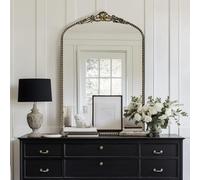 G-LEAF Vintage Baroque Mirror 24"X36", Arched Mantel, Victorian Antique, Farmhouse With Black Brush Gold Ornate Metal Frame for Fireplace Entryway Living Room Hallway Bathroom