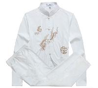 G-LIKE Chinese Clothing Tang Suit Kung Fu Shirt Suit - Traditional China Costume Tangzhuang Kung Fu Long Sleeve Jacket Suits Shirt Outfit Uniform (White, M)