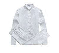 G-LIKE Chinese Clothing Tang Suit - Traditional China Ancient Costume Male Martial Arts Tangzhuang Kung Fu Long Sleeve Jacket Suits Shirt Outfit Uniform Cloth (White, L)