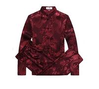 G-LIKE Chinese Clothing Tang Suit - Traditional China Ancient Costume Male Martial Arts Tangzhuang Kung Fu Long Sleeve Jacket Suits Shirt Outfit Uniform Cloth (Red, M)