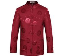 G-LIKE Chinese Clothing Tang Suit - Traditional China Ancient Costume Martial Arts Tangzhuang Kung Fu Long Sleeve Jacket Suits Shirt Outfit Uniform Cloth for Men and Women- Brocade (Red, XL)