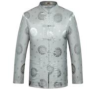 G-LIKE Chinese Clothing Tang Suit - Traditional China Ancient Costume Martial Arts Tangzhuang Kung Fu Long Sleeve Jacket Suits Shirt Outfit Uniform Cloth for Men and Women- Brocade (Grey, XL)
