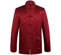 G-LIKE Chinese Traditional Dragon Patterned Tang Suit Brocade Long Sleeve Jackeshibus Red