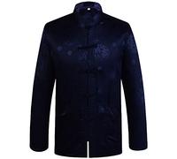 G-LIKE Chinese Traditional Dragon Patterned Tang Suit Brocade Long Sleeve Jacket Blue